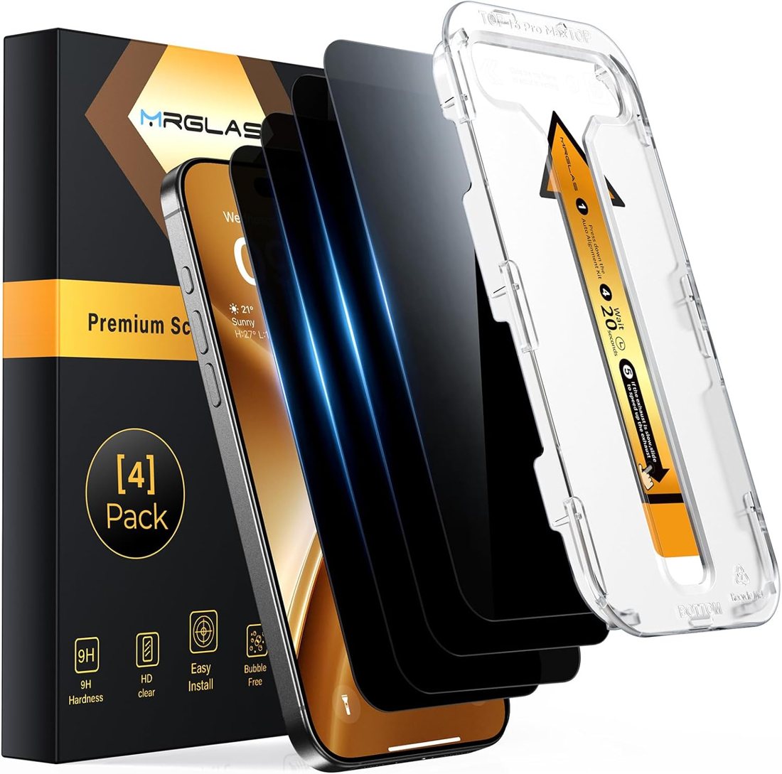 TOP 9H+ Privacy Glass for iPhone 16 Pro Max — 4-Pack