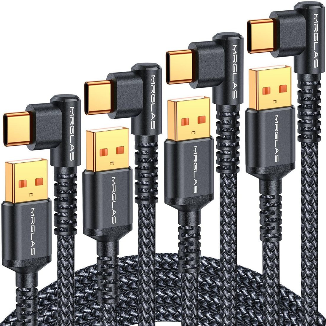 USB A to USB C Cable 3.2A — 4-Pack, Right Angle